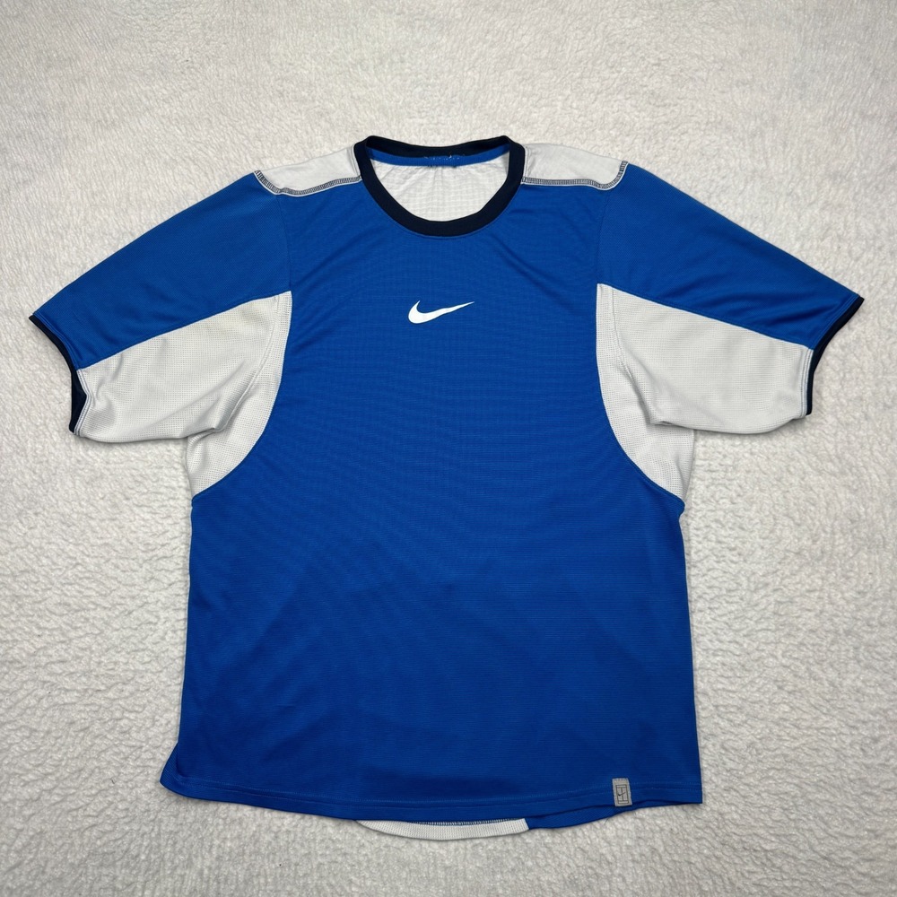 Vintage Nike Tennis Court Athletic Shirt Blue White Men's Size Small